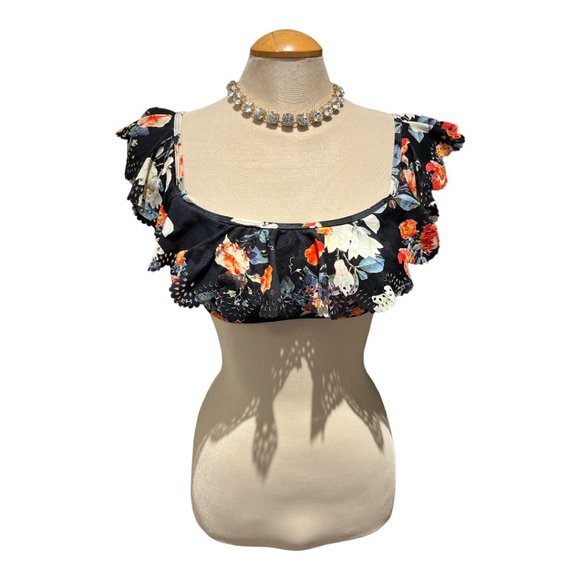 AZURA AUSTRALIA Bikini Top Size 10 Ruffles Laser Cutout Floral Very Cute - Picture 5 of 12